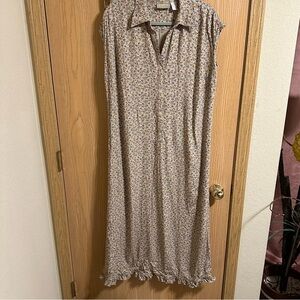 Liz Claiborne Ruffle Hem Collared Shirt Dress Floral